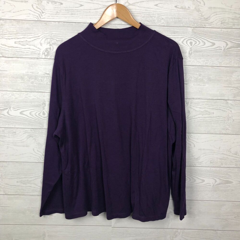 Westbound Women's 3X Long Sleeve Mock Neck Shirt Solid Purple Cotton Blend